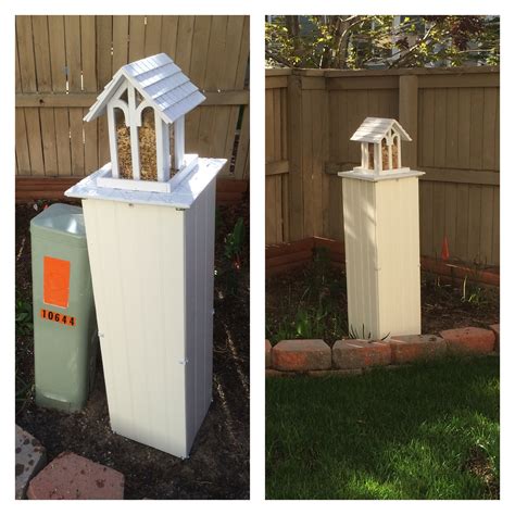 outdoor electrical box landscaping|cover utility boxes in backyard.